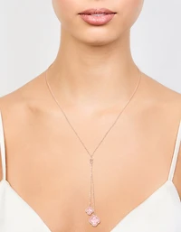 Rose Gold Cubic Zirconia Pink Flower Y-Necklace