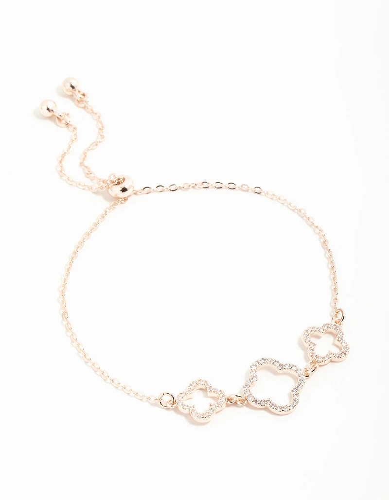 Rose Gold Cubic Zirconia Flower Trio Toggle Bracelet