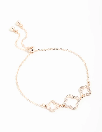 Rose Gold Cubic Zirconia Flower Trio Toggle Bracelet