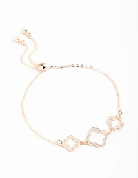 Rose Gold Cubic Zirconia Flower Trio Toggle Bracelet