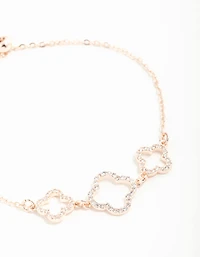 Rose Gold Cubic Zirconia Flower Trio Toggle Bracelet