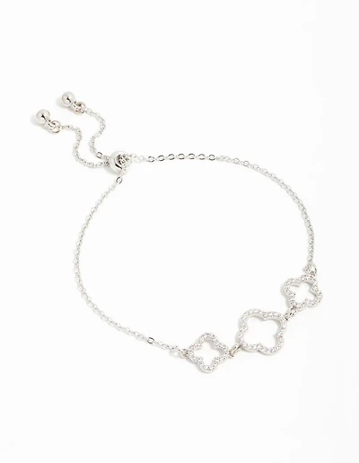 Silver Cubic Zirconia Flower Trio Toggle Bracelet