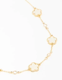 Gold Plated Cubic Zirconia Flower Pendant Necklace