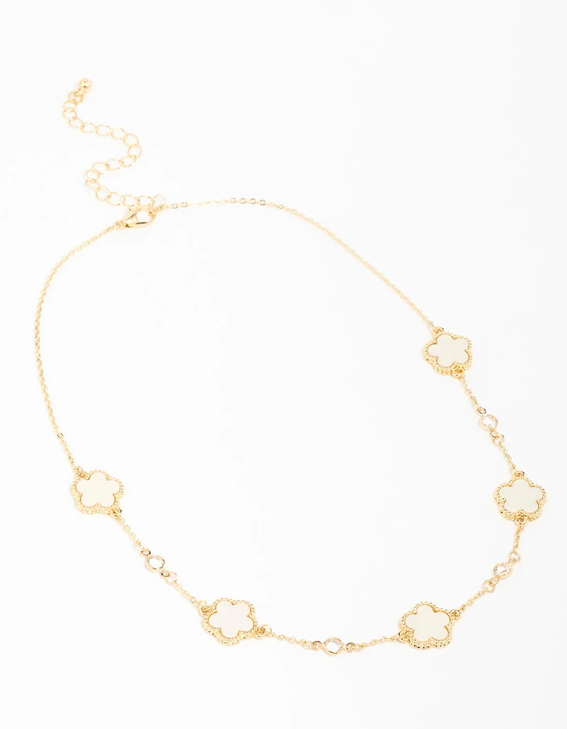 Gold Plated Cubic Zirconia Flower Pendant Necklace
