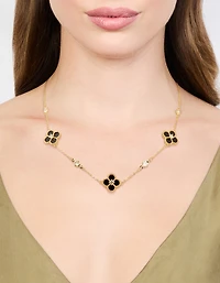 Gold Plated Cubic Zirconia Black Flower Pendant Necklace