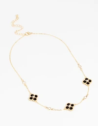 Gold Plated Cubic Zirconia Black Flower Pendant Necklace