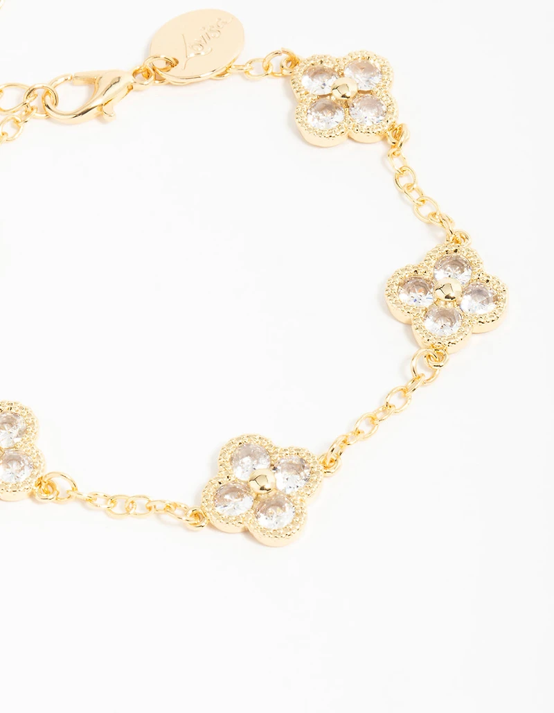 Gold Plated Cubic Zirconia Statement Flower Bracelet