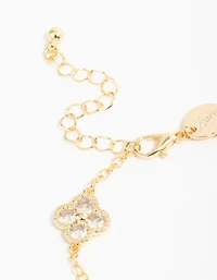 Gold Plated Cubic Zirconia Statement Flower Bracelet