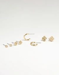 Bloc de 4 boucles d’oreilles en clous cubiques en zircone en laiton plaqué or et boucles d’oreilles Huggie