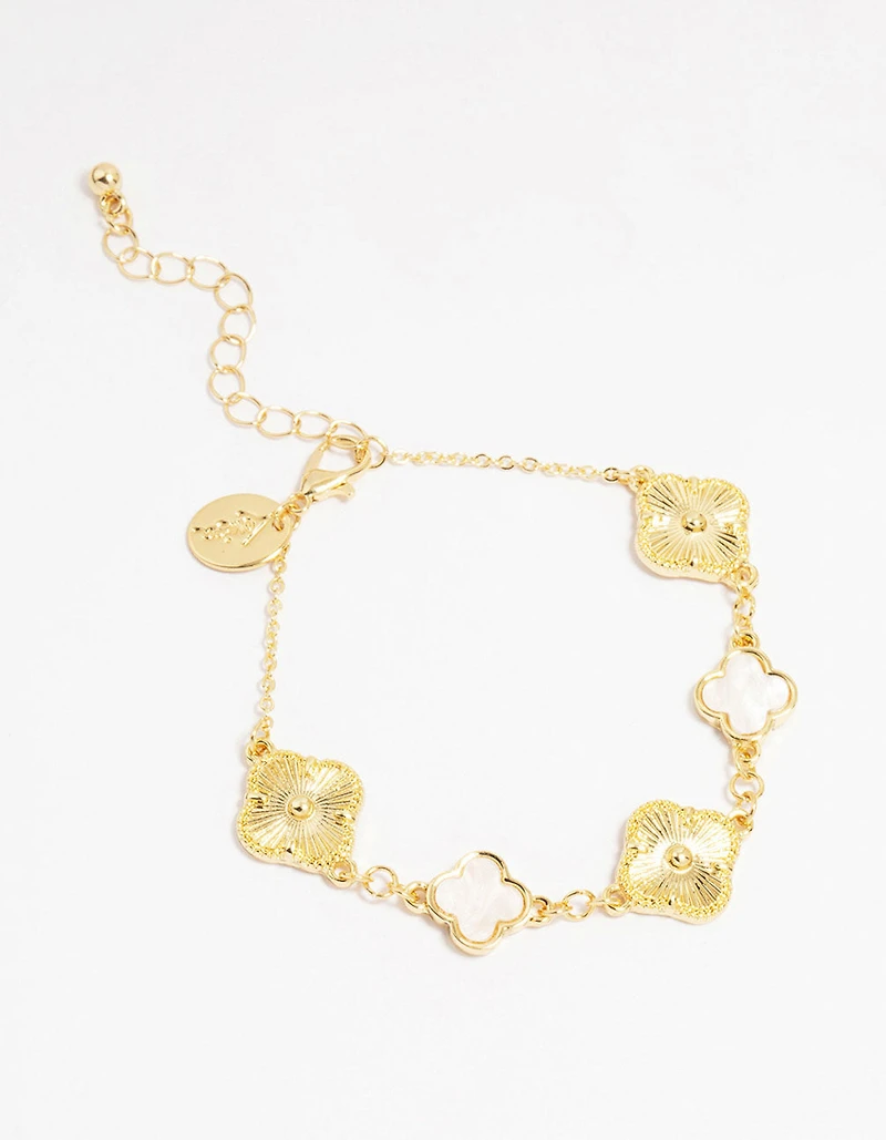 Gold Plated Brass Alternating Flower Bracelet