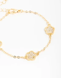 Gold Plated Brass Cubic Zirconia Flower Trio Toggle bracelet