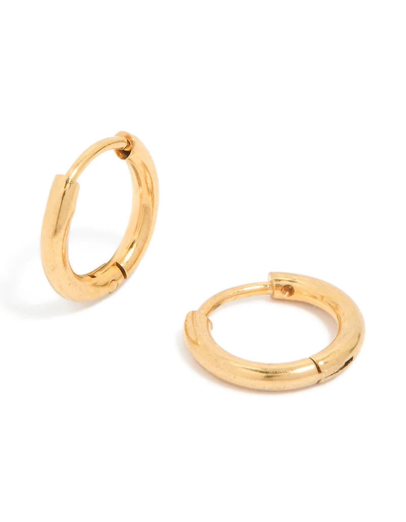 Waterproof Gold Plated Stainless Steel Clicker Huggie Earrings 8MM