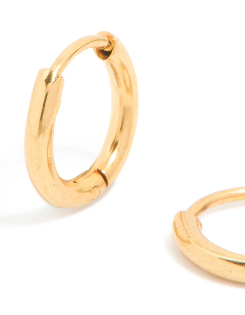 Waterproof Gold Plated Stainless Steel Clicker Huggie Earrings 8MM
