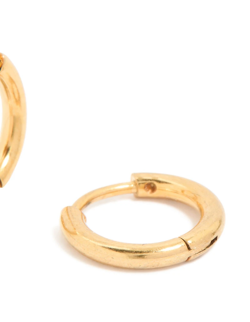 Waterproof Gold Plated Stainless Steel Clicker Huggie Earrings 8MM