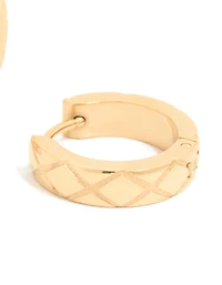 Waterproof Gold Plated Stainless Steel Textured Cut Huggie Earrings