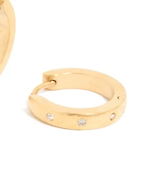 Waterproof Gold Plated Stainless Steel Cubic Zirconia Trio Huggie Earrings
