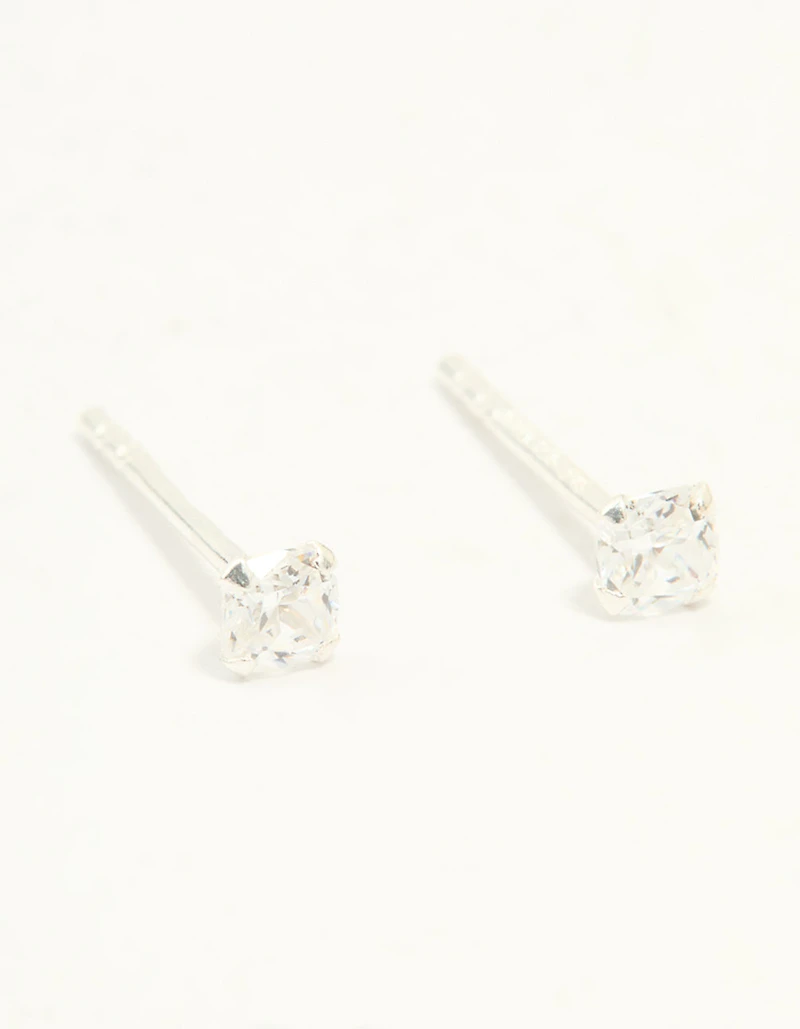 Sterling Silver Cubic Zirconia Small Princess Cut Stud Earrings