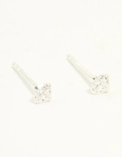 Sterling Silver Cubic Zirconia Small Princess Cut Stud Earrings