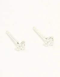 Sterling Silver Cubic Zirconia Small Princess Cut Stud Earrings