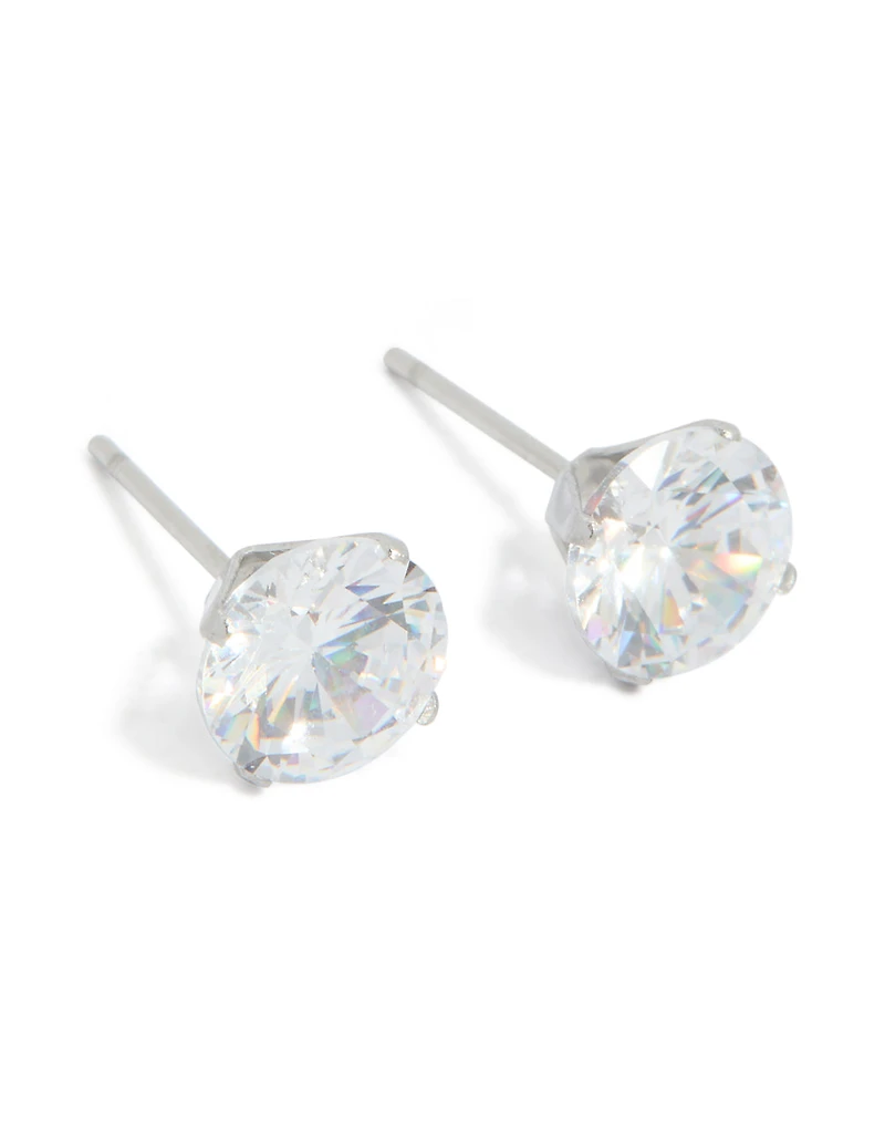 Waterproof Stainless Steel Cubic Zirconia Stud Earrings 8MM