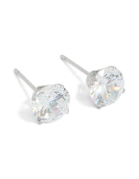 Waterproof Stainless Steel Cubic Zirconia Stud Earrings 8MM