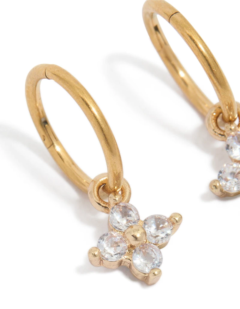 Gold Plated Surgical Steel Cubic Zirconia Flower Sleeper Earrings