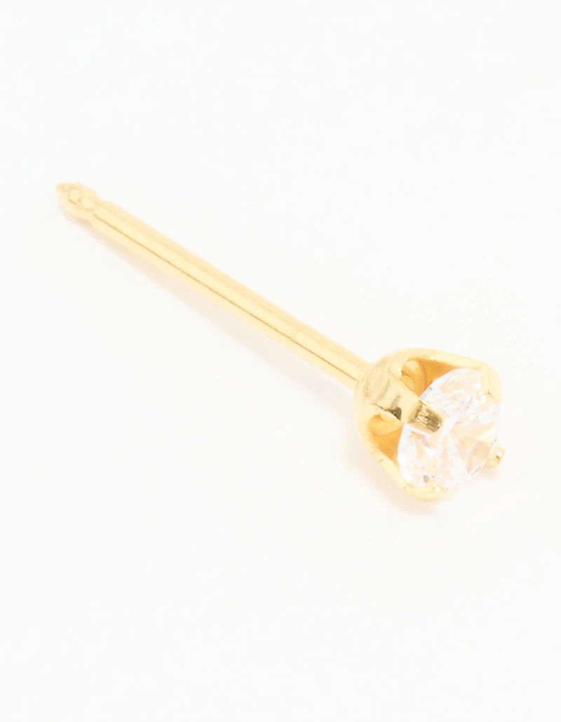 24KT Gold Plated Surgical Stainless Steel 3MM Cubic Zirconia Piercing Stud