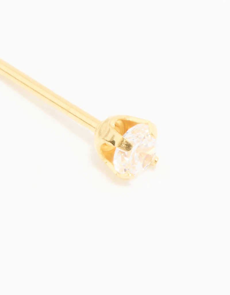 24KT Gold Plated Surgical Stainless Steel 3MM Cubic Zirconia Piercing Stud