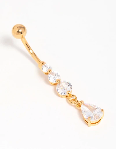 Gold Plated Cubic Zirconia Triple Drop Belly Bar