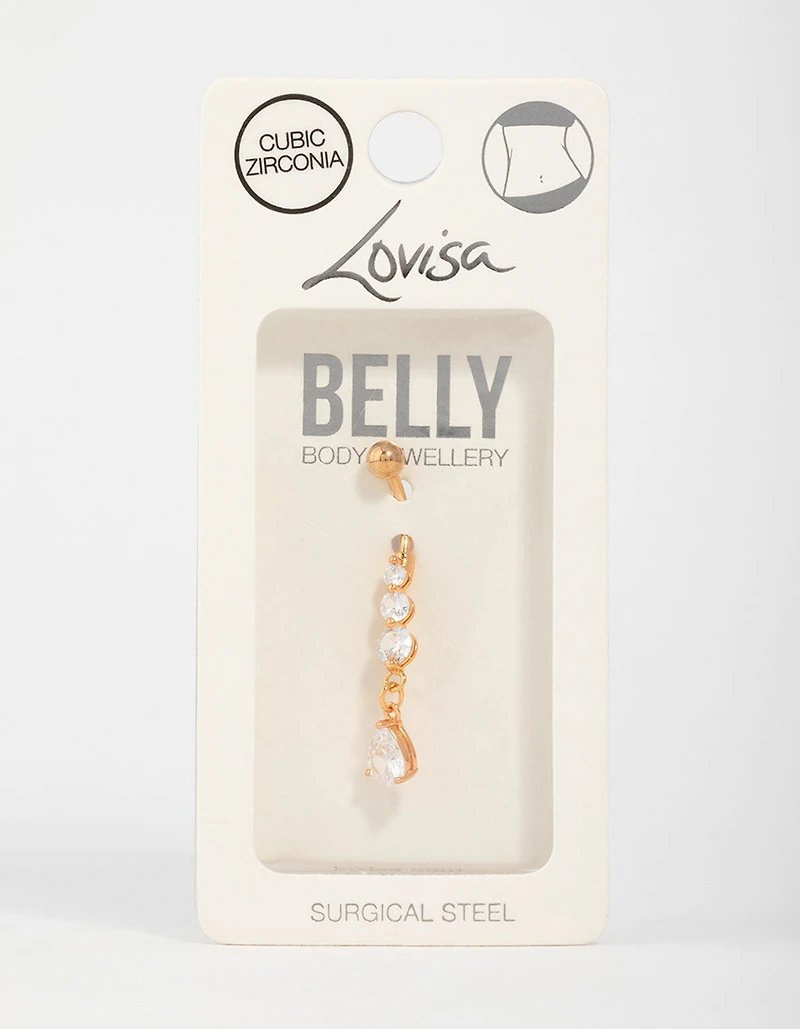Gold Plated Cubic Zirconia Triple Drop Belly Bar