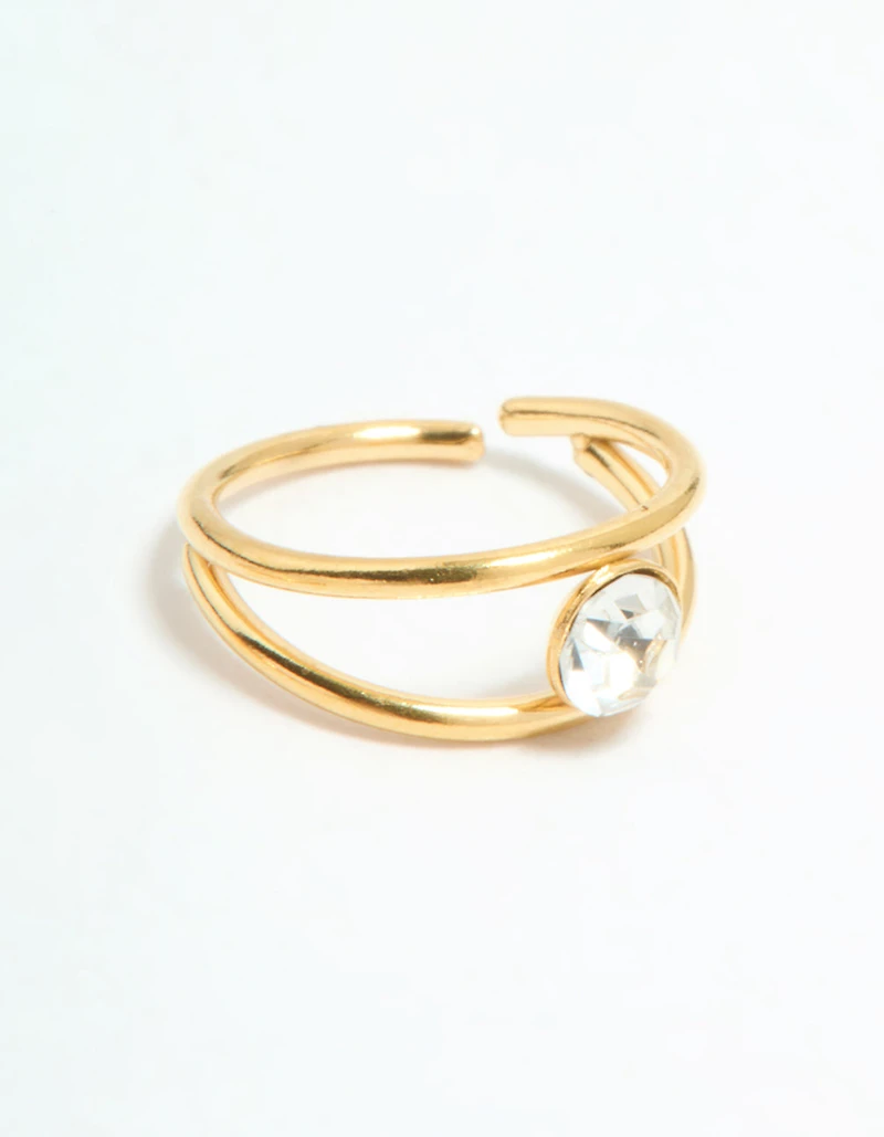 Gold Plated Surgical Steel Cubic Zirconia Layered & Smooth Nose Rings 2-Pack