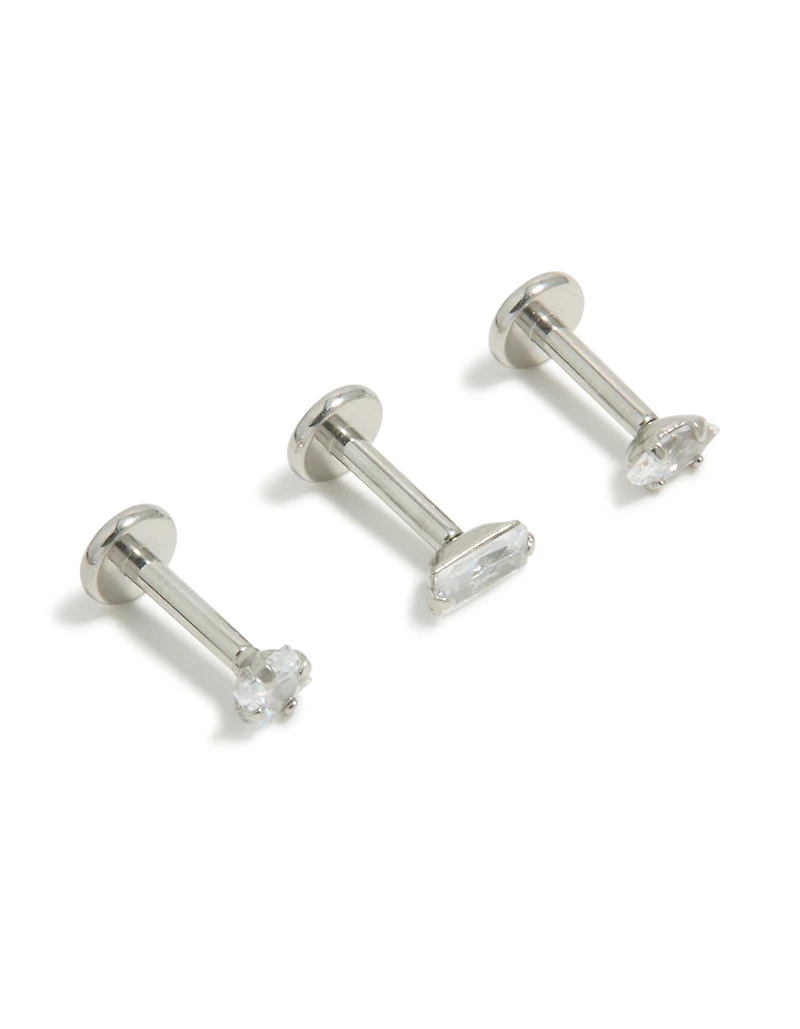 Surgical Steel Cubic Zirconia Mixed Shape Flat Back Studs 3-Pack