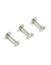 Surgical Steel Cubic Zirconia Mixed Shape Flat Back Studs 3-Pack