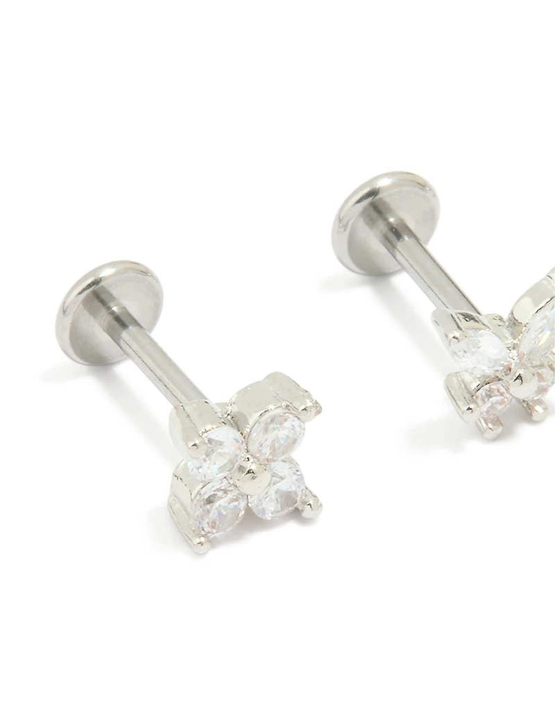 Surgical Steel Cubic Zirconia Floral Flat Back Studs 3-Pack
