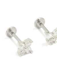 Surgical Steel Cubic Zirconia Floral Flat Back Studs 3-Pack