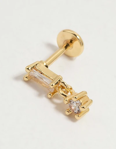Gold Plated Surgical Steel Cubic Zirconia Baguette Drop Flat Back Stud