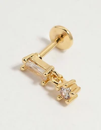 Gold Plated Surgical Steel Cubic Zirconia Baguette Drop Flat Back Stud