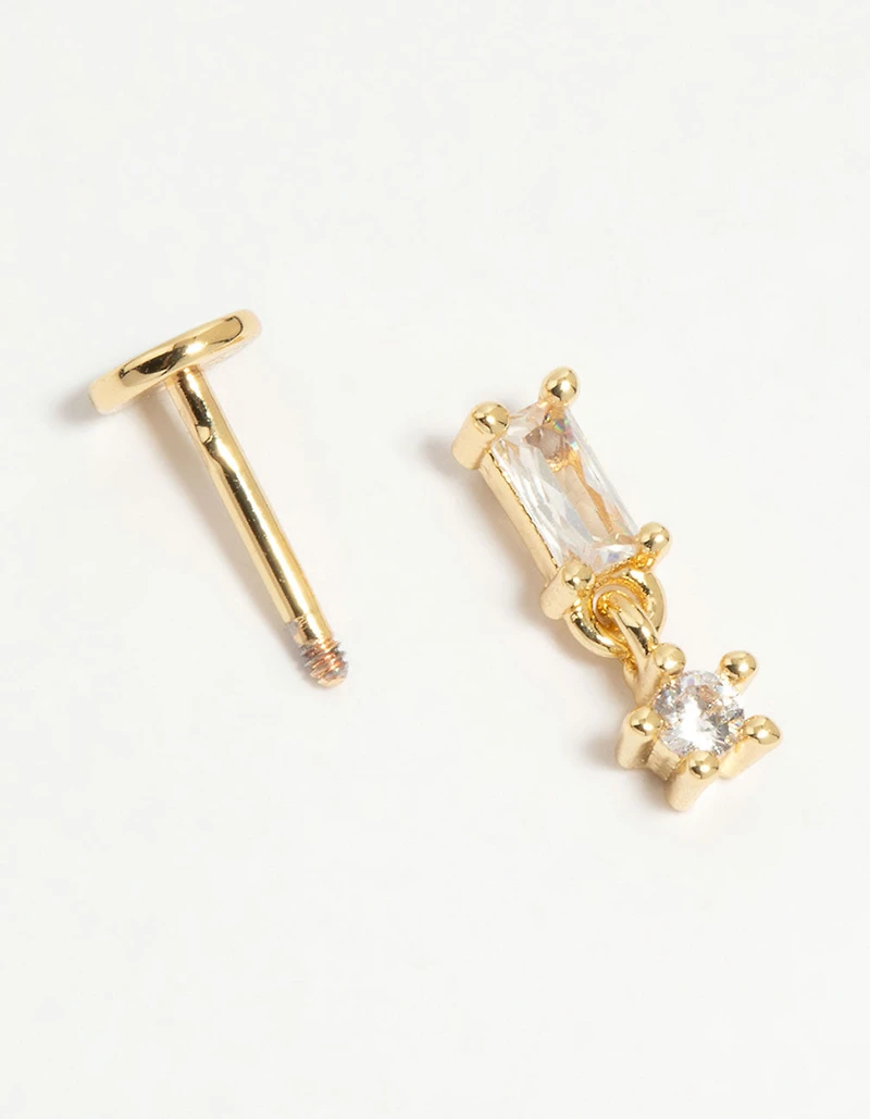 Gold Plated Surgical Steel Cubic Zirconia Baguette Drop Flat Back Stud