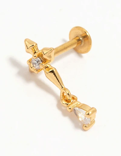 Gold Plated Surgical Steel Cubic Zirconia Micro Cross Flat Back Stud