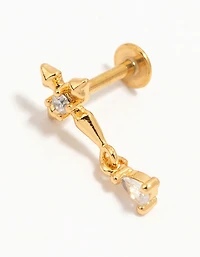 Gold Plated Surgical Steel Cubic Zirconia Micro Cross Flat Back Stud