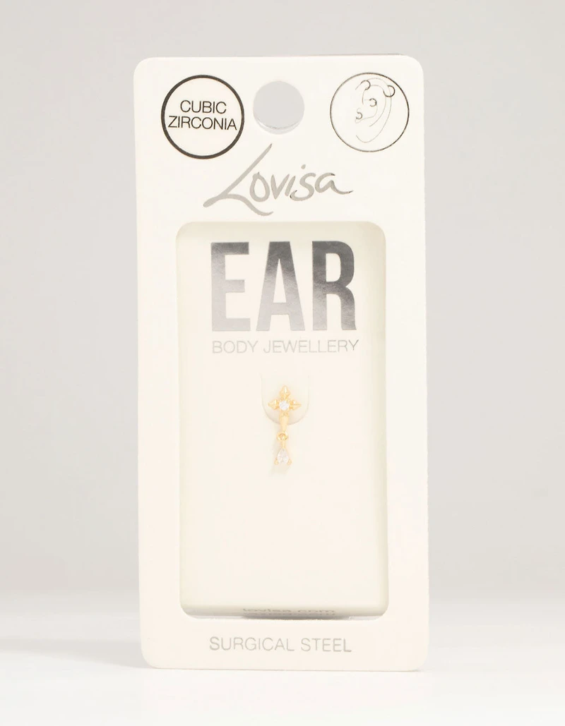 Gold Plated Surgical Steel Cubic Zirconia Micro Cross Flat Back Stud
