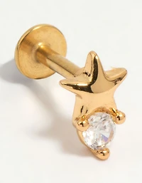 Gold Plated Surgical Steel Cubic Zirconia Micro Star Flat Back Stud