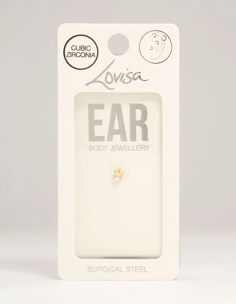Gold Plated Surgical Steel Cubic Zirconia Micro Star Flat Back Stud