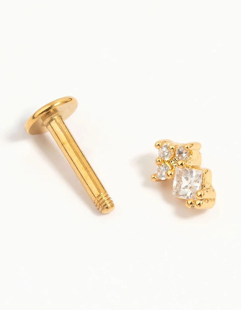 Gold Plated Surgical Steel Cubic Zirconia Micro Cluster Flat Back Stud