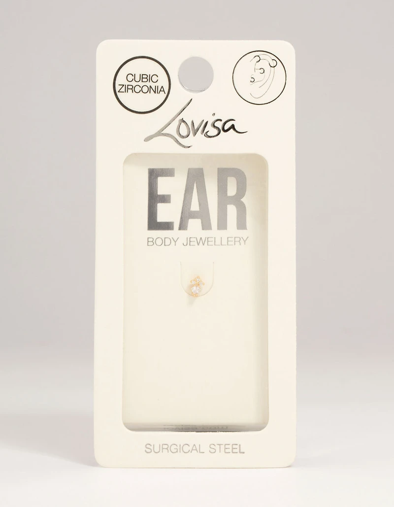 Gold Plated Surgical Steel Cubic Zirconia Micro Cluster Flat Back Stud