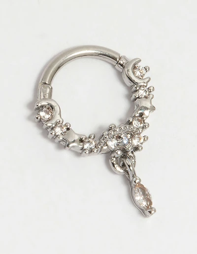 Surgical Steel Cubic Zirconia Celestial Drop Clicker Ring