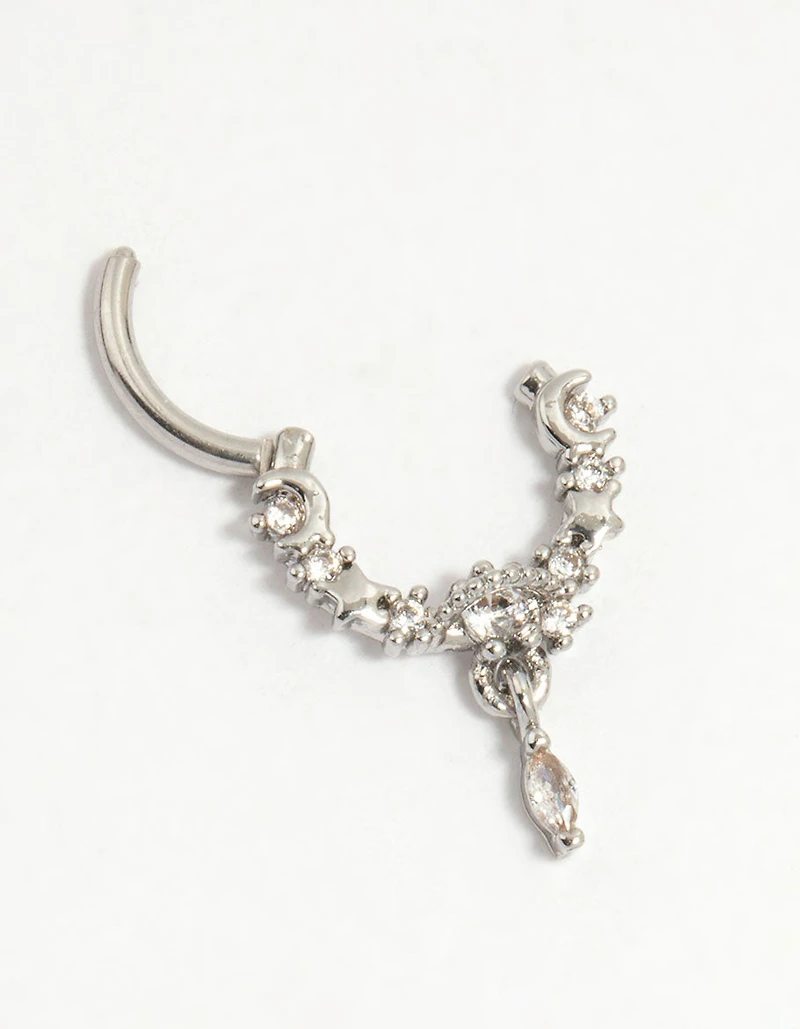 Surgical Steel Cubic Zirconia Celestial Drop Clicker Ring