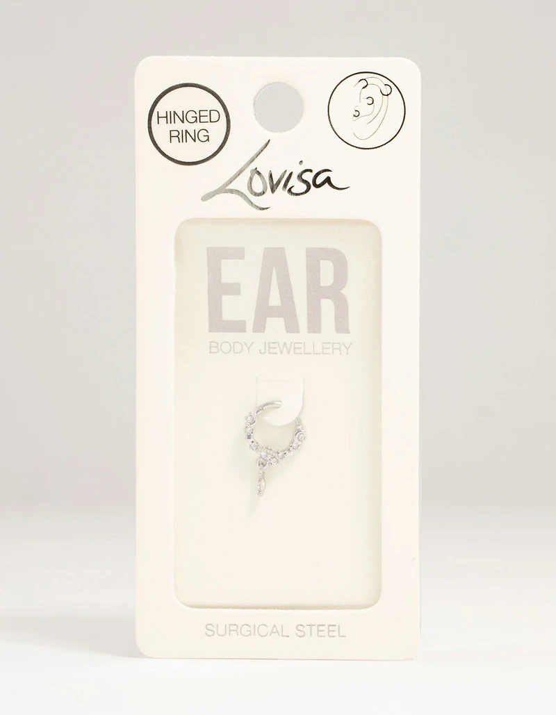 Surgical Steel Cubic Zirconia Celestial Drop Clicker Ring