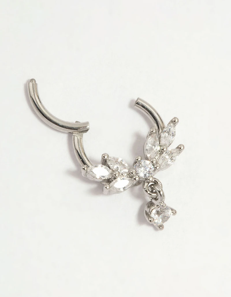 Surgical Steel Cubic Zirconia Marquise Drop Clicker Ring