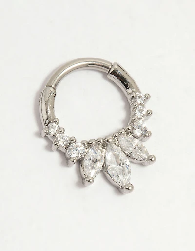 Surgical Steel Cubic Zirconia Marquise Spike Clicker Ring